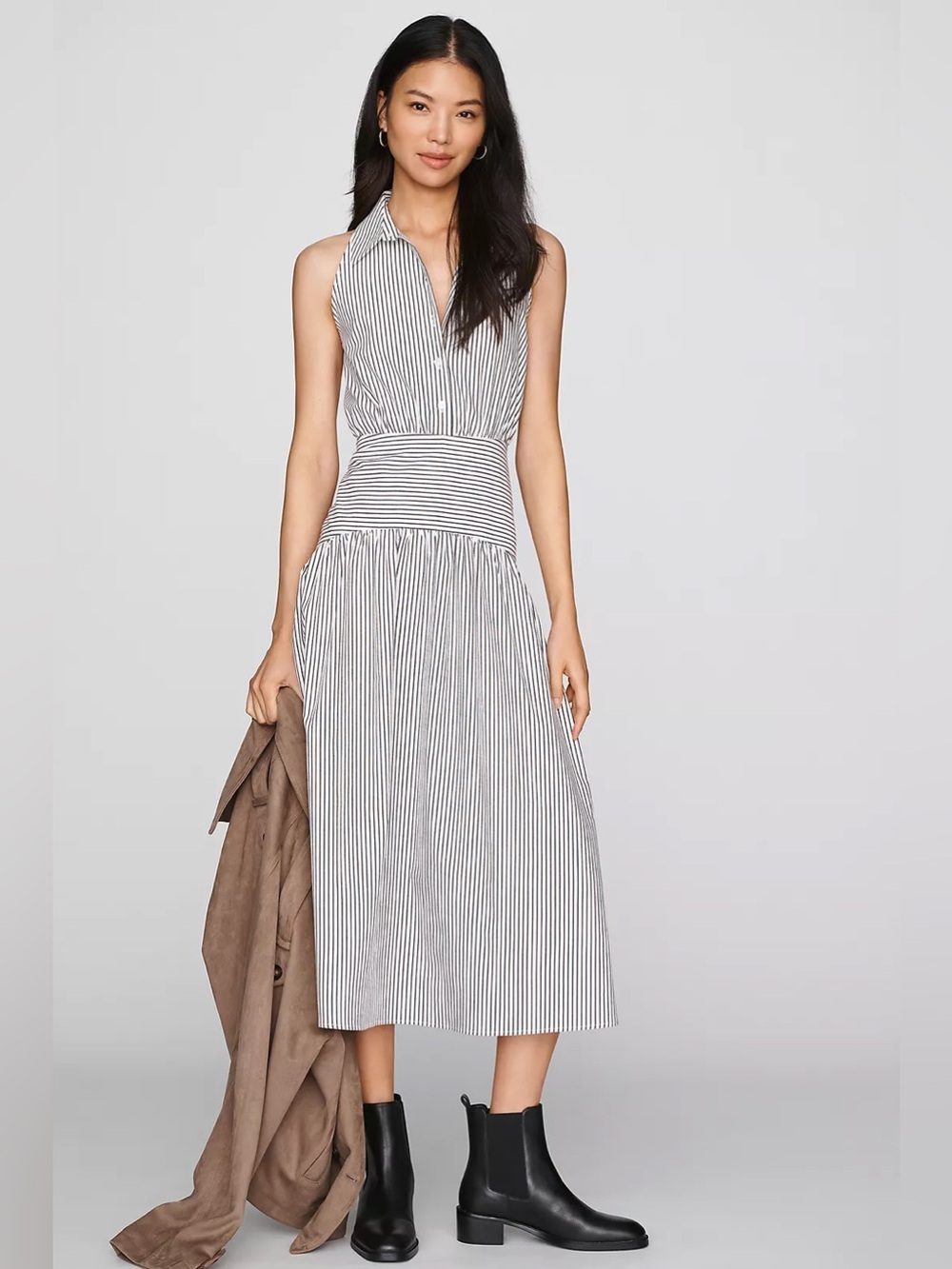 Tobie Drop-Waist Midi Shirtdress by Exquise